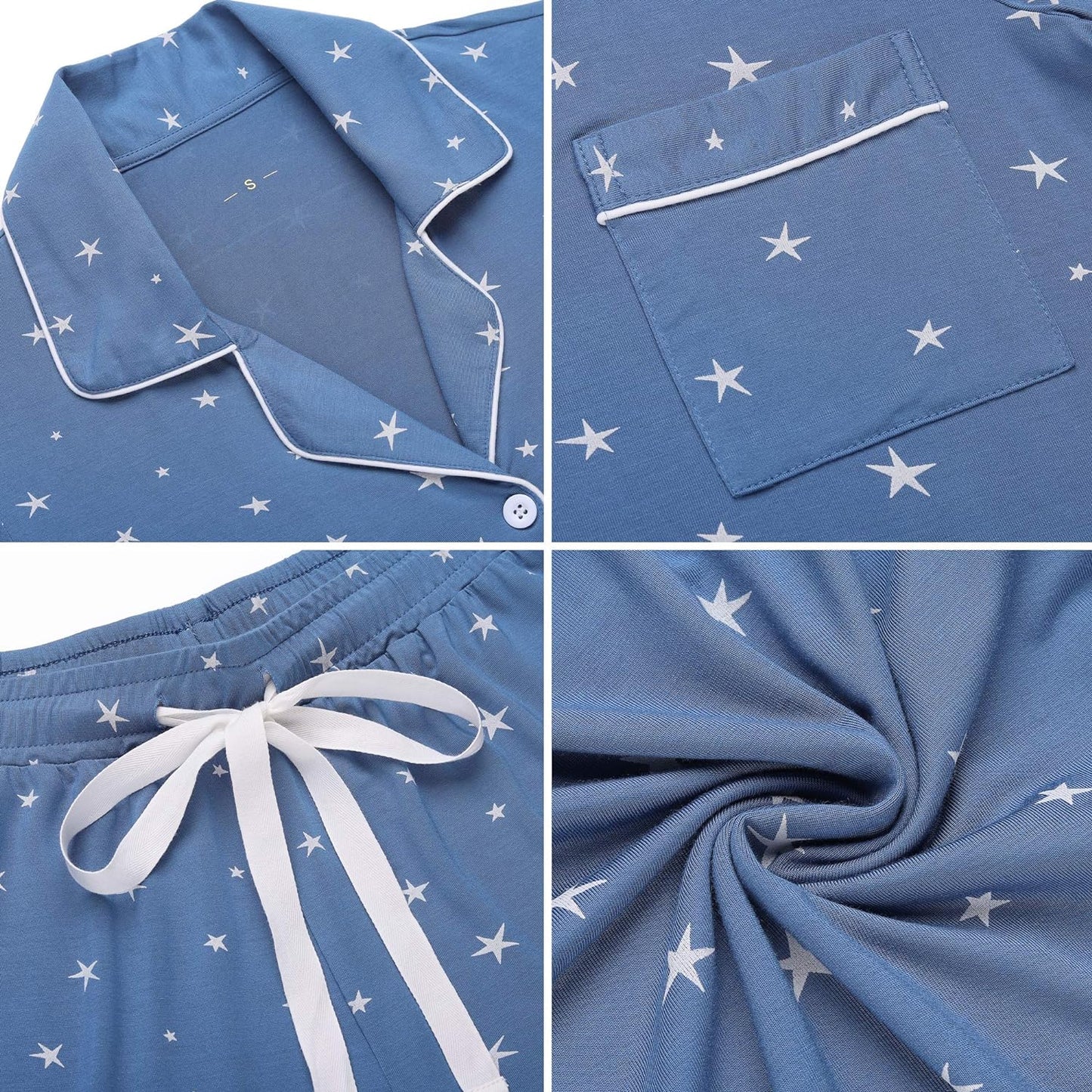 Samring Womens Pajamas Set Short Sleeve Sleepwear Button down Nightwear Shorts Soft Pj Sets S-XXL