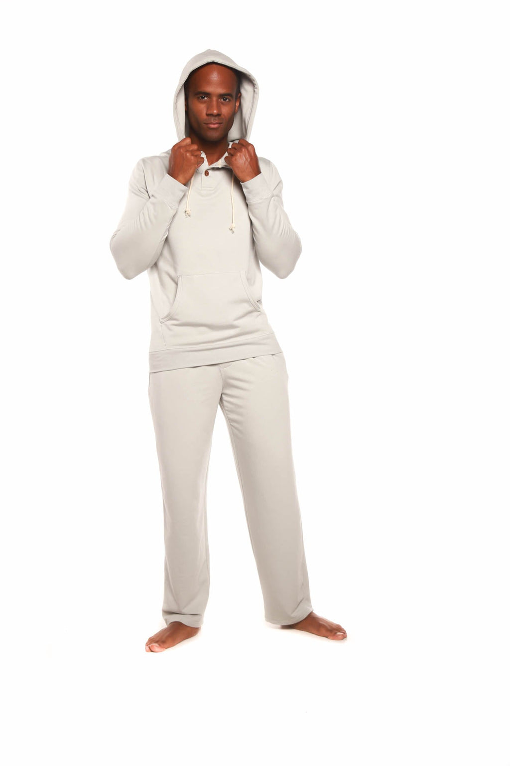 Men's Henley Style Bamboo Viscose Fleece Hoodie + Fleece Lounge Pants
