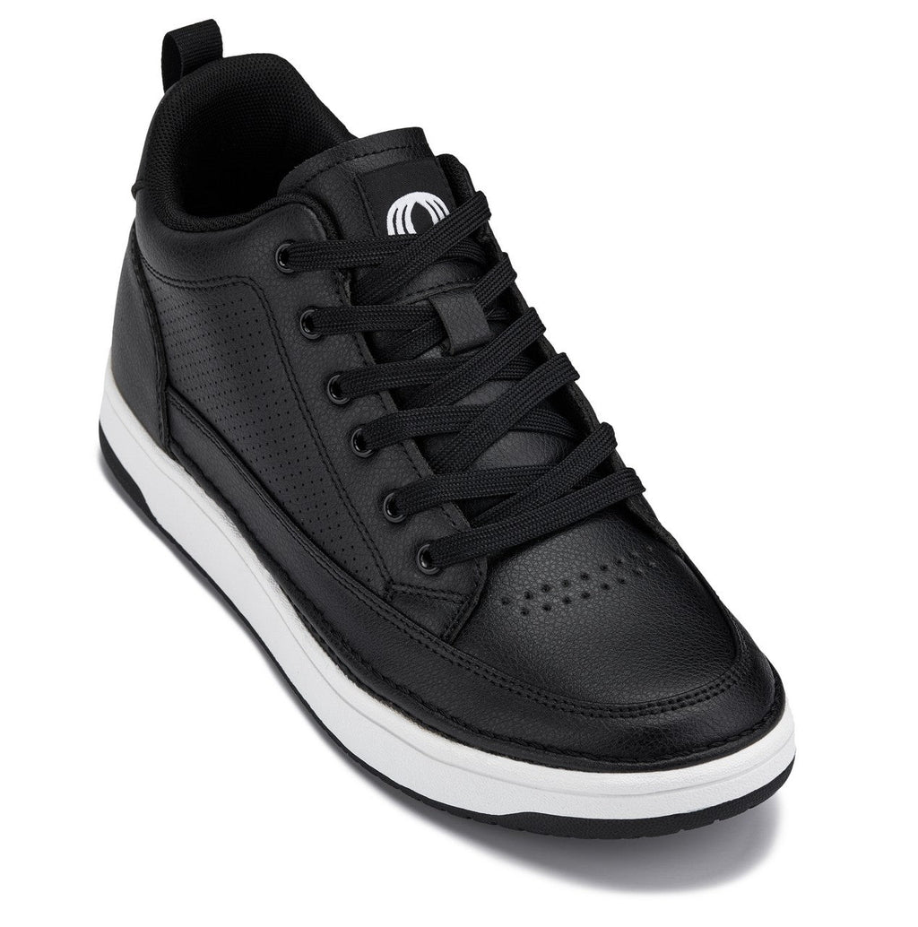 CALTO - Q271  - 2 Inches Taller (Black Noir) - Elevated Leatherette Micro-Perforated Sneakers