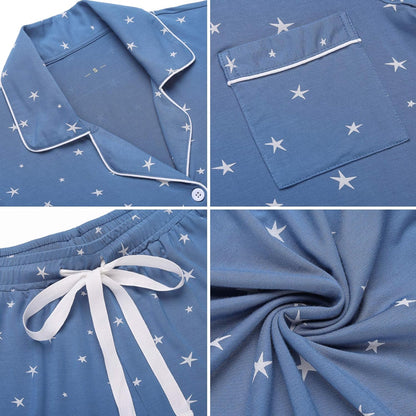 Samring Womens Pajamas Set Short Sleeve Sleepwear Button down Nightwear Shorts Soft Pj Sets S-XXL